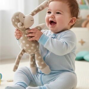 Little Jellycat Monty Monkey Polka Dot Rattle 9" Plush Soft Stuffed Lovey  EUC